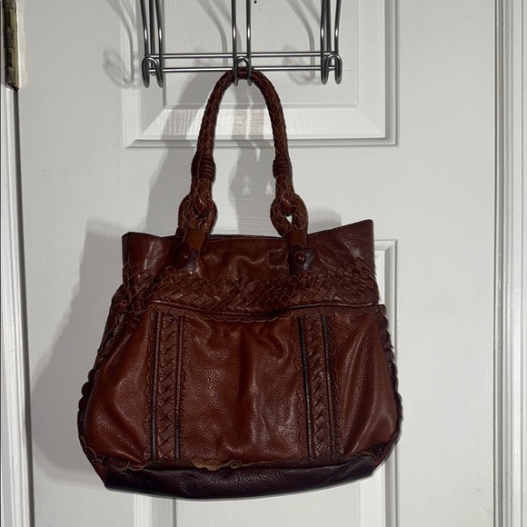 Elliott Lucca Handbags - Elliott Luca Brown Pebbled Leather w/ Woven Details Everyday Medium Size Handbag